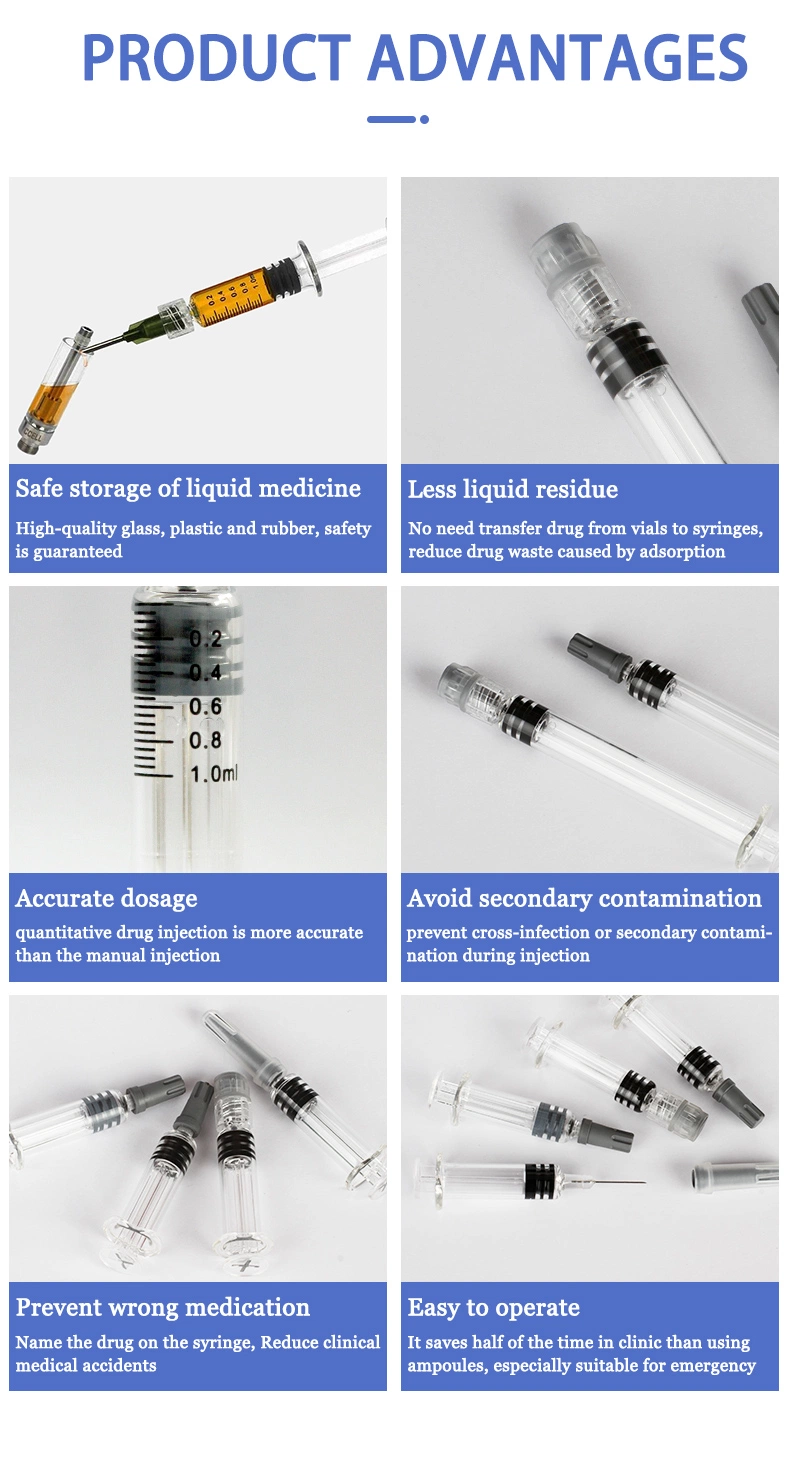 Disposable Glass Syringe 1ml 5ml 10ml Prefilled Glass Syringe Luer Lock Syringe